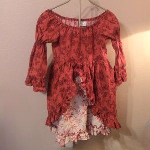 Loves Me Not Dark Red/ Ivory Ruffled Dress